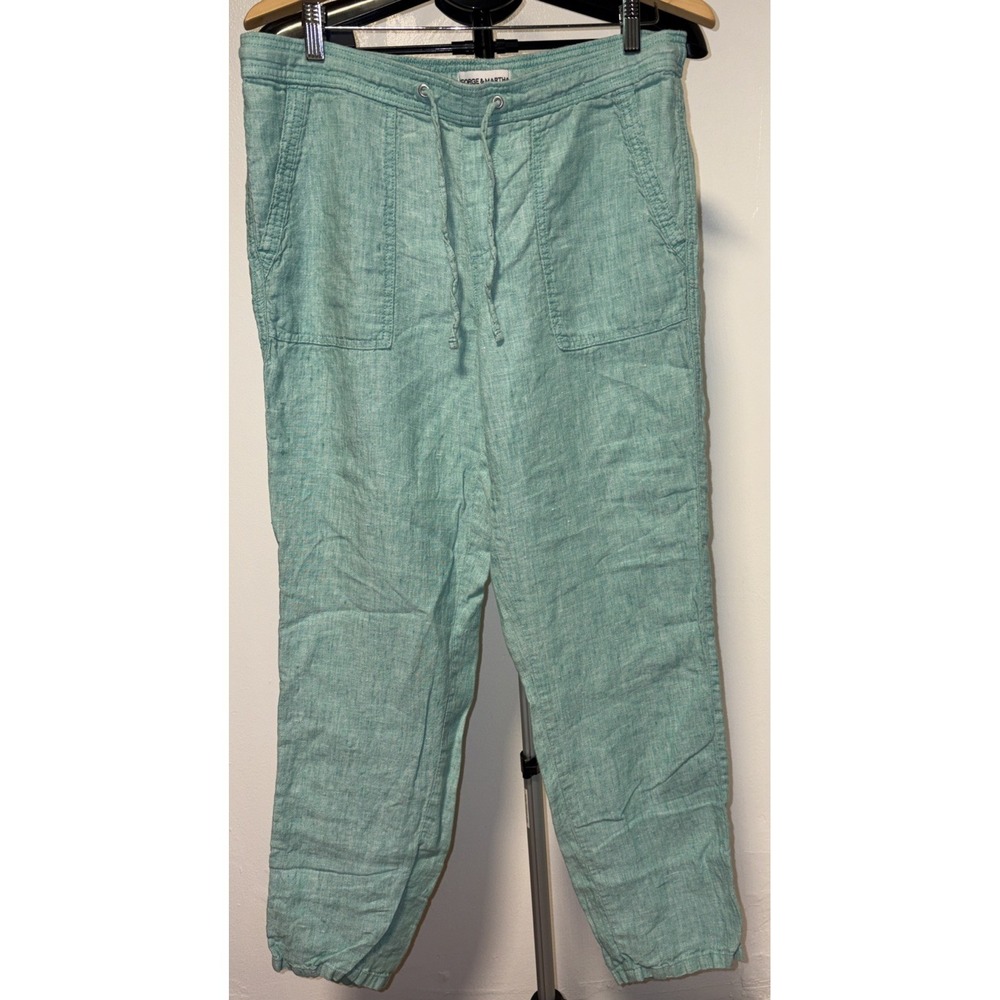 george & martha womens Large blue teal linen pants tapered